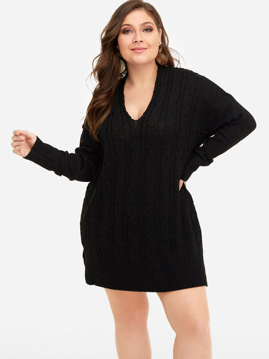 Wholesale Black Plus Size V-Neck Plain Long Sleeve Tops