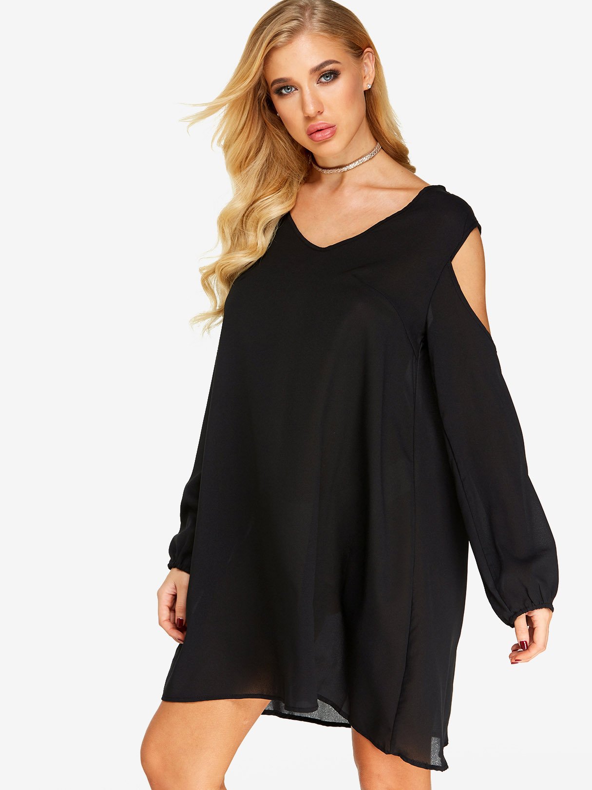Wholesale Black Cold Shoulder Long Sleeve Dresses