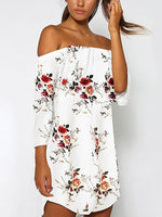 Wholesale White Off The Shoulder 3/4 Sleeve Length Curved Hem Dresses