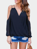 Wholesale V-Neck Plain Long Sleeve Top