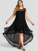 Wholesale Round Neck Lace Tiered Sleeveless Black Plus Size Dress