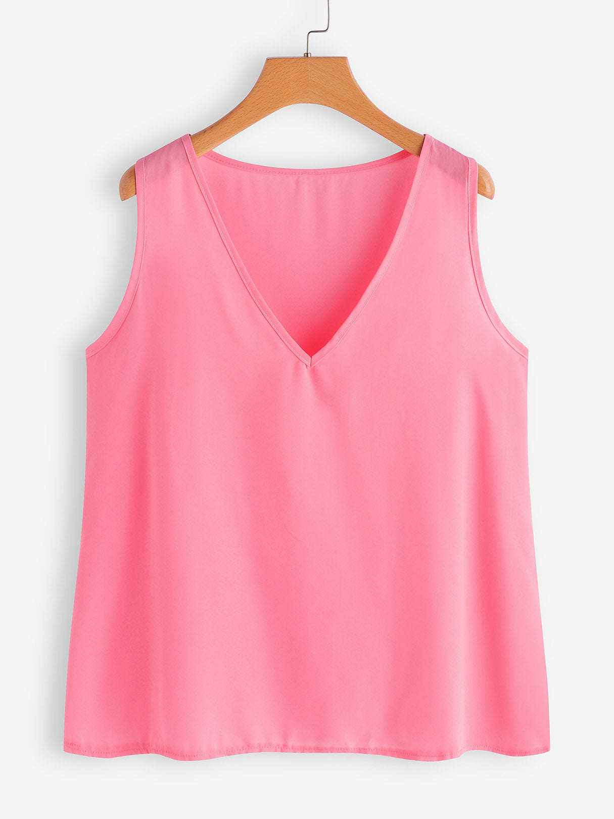 Wholesale V-Neck Plain Sleeveless Pink Plus Size Tops