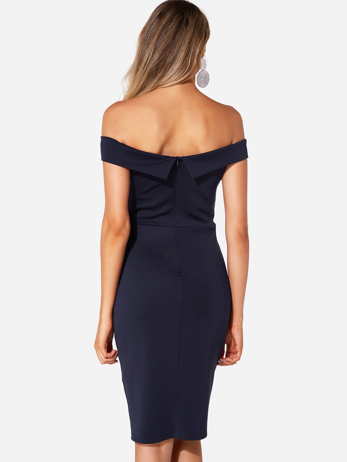NEW FEELING Womens Navy Off The Shoulder Dresses