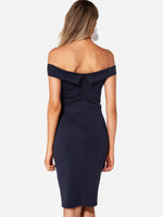 NEW FEELING Womens Navy Off The Shoulder Dresses