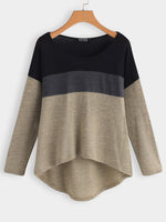 Wholesale Scoop Neck Long Sleeves High Low Hem T-Shirt