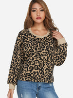 Wholesale Round Neck Leopard Long Sleeve Khaki T-Shirts