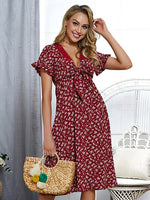 OEM Ladies Burgundy Floral Dresses