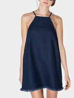 Wholesale Blue Halter Sleeveless Lace-Up Sexy Dress