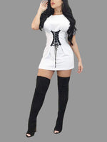 Wholesale White Short Sleeve Lace-Up Mini Dress