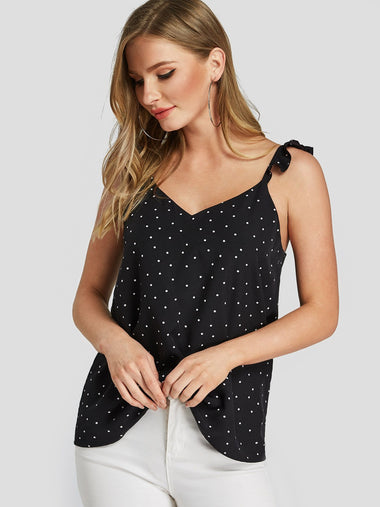 Wholesale V-Neck Polka Dot Spaghetti Strap Sleeveless Black Camis