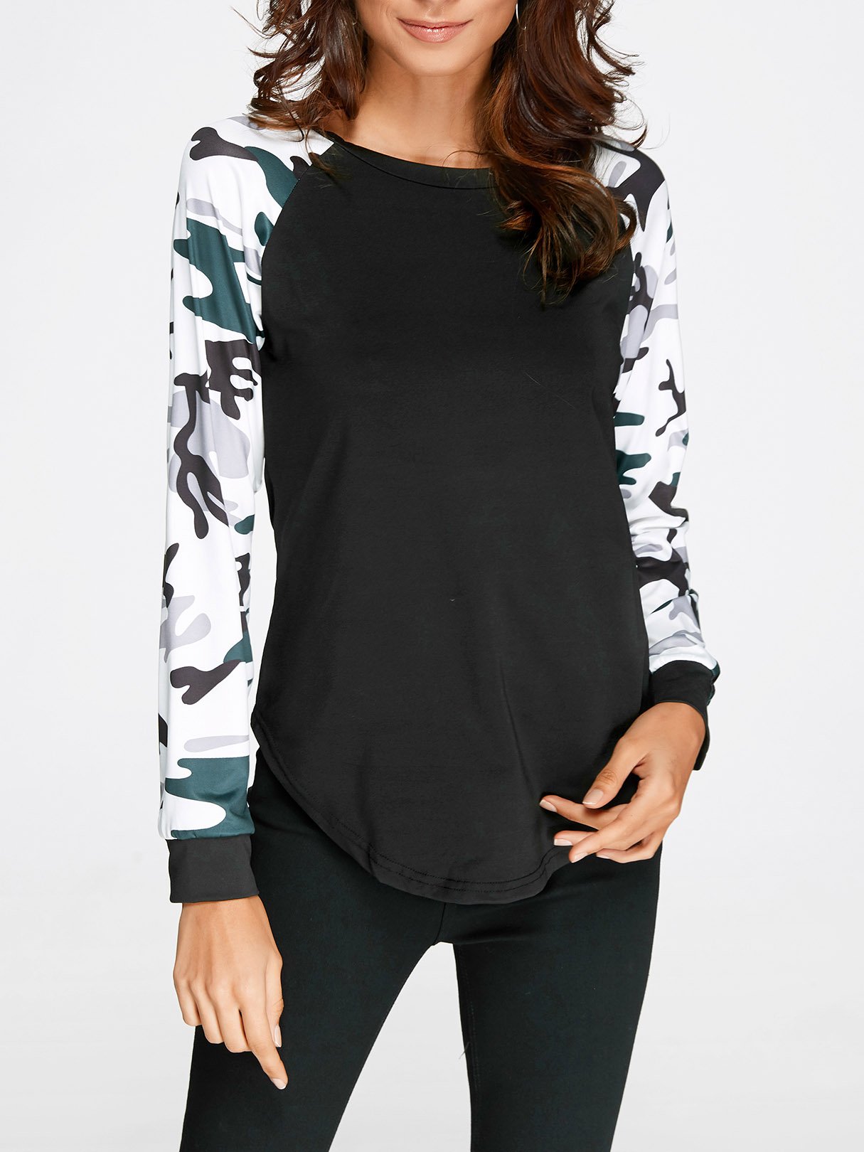 Wholesale Round Neck Camouflage Long Sleeve Black T-Shirts