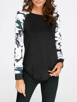 Wholesale Round Neck Camouflage Long Sleeve Black T-Shirts