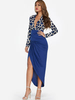 OEM Ladies Blue V-Neck Dresses