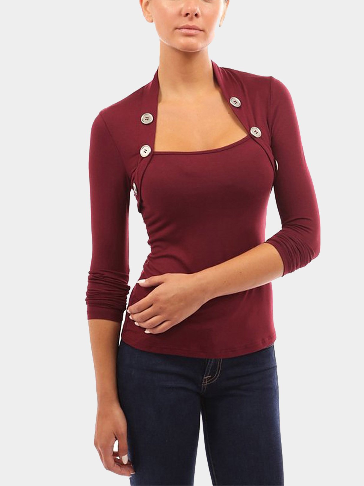 Wholesale Long Sleeves Stand Collar Top With Button