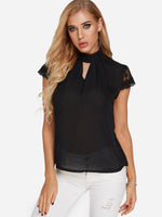 Wholesale Halter Plain Lace Cut Out Short Sleeve Blouses