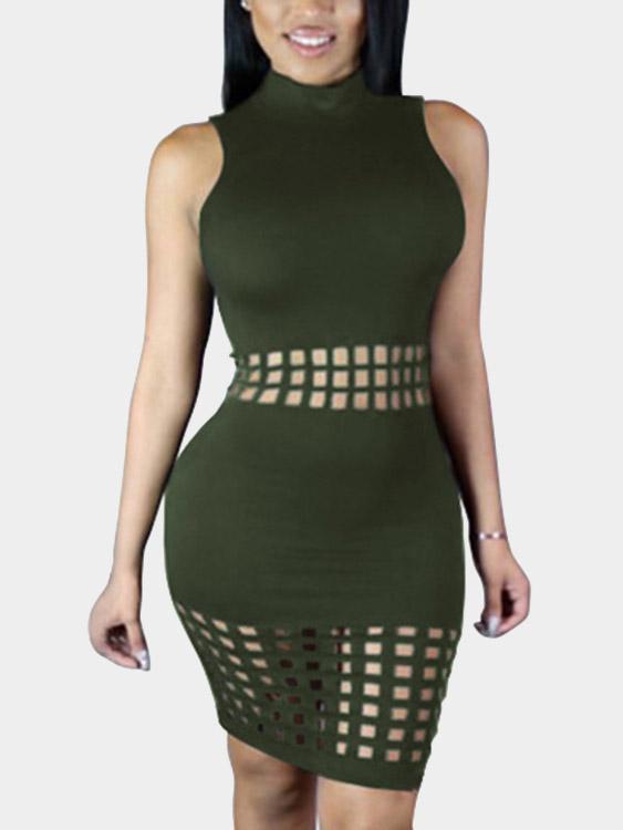 Wholesale Round Neck Hollow Sleeveless Green Dresses