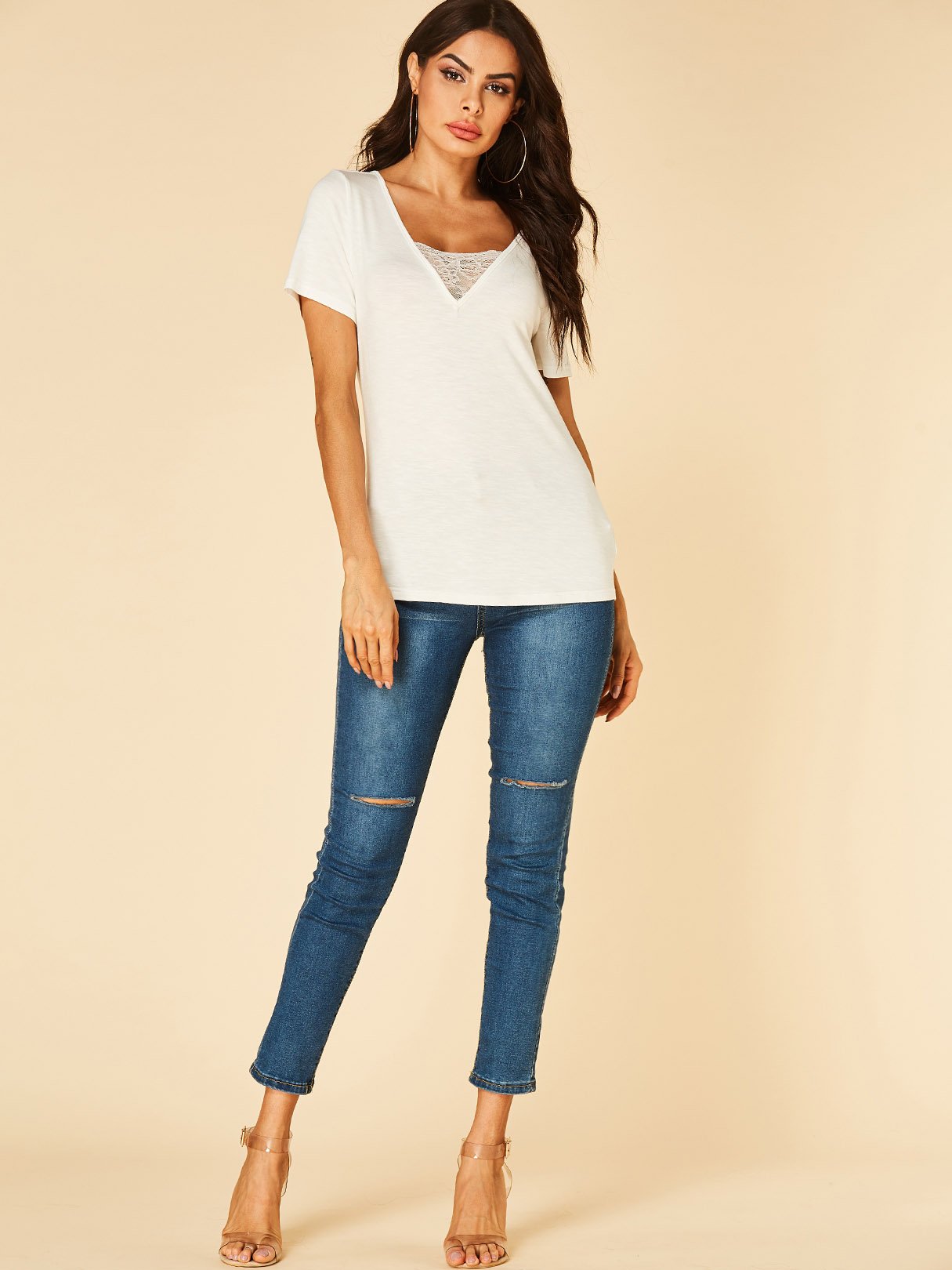 NEW FEELING Womens White T-Shirts