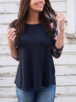 Wholesale Round Neck 3/4 Sleeve Navy Top