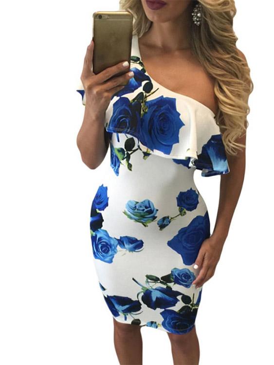 OEM Ladies Blue Floral Dresses