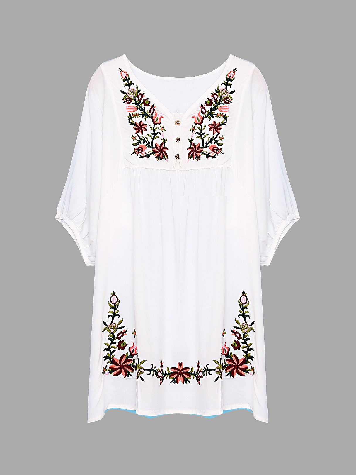 Wholesale White V-Neck Half Sleeve Embroidered Dresses