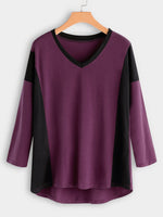 Wholesale V-Neck Long Sleeve Purple T-Shirts