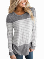 Wholesale Round Neck Striped Long Sleeve Fashion Tee