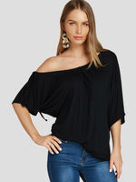 Wholesale One Shoulder Short Sleeve Black Top