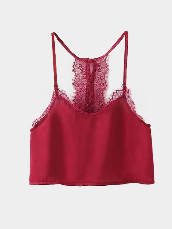 Wholesale Round Neck Lace Sleeveless Burgundy Camis