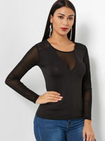 Wholesale V-Neck Plain Long Sleeve Black T-Shirts