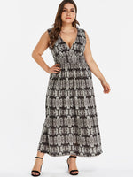 Wholesale V-Neck Animal Tribal Print Sleeveless Plus Size Dress