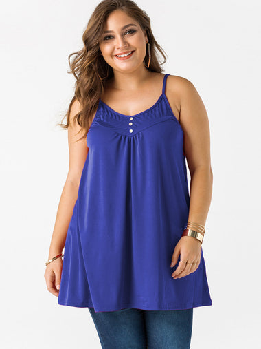 Wholesale V-Neck Plain Backless Pleated Spaghetti Strap Sleeveless Plus Size Tops