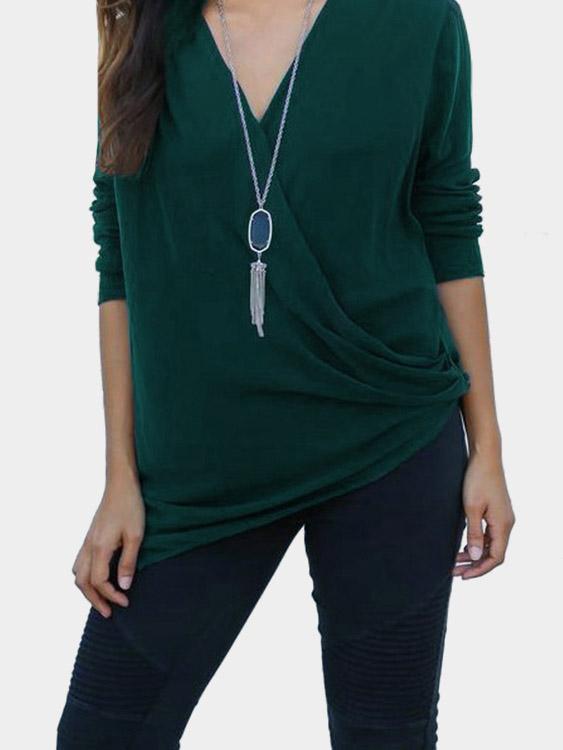 Wholesale V-Neck Long Sleeve Green T-Shirts
