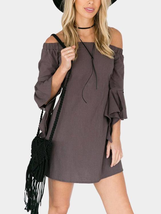 Wholesale Grey Off The Shoulder 3/4 Length Sleeve Backless Casual Dress