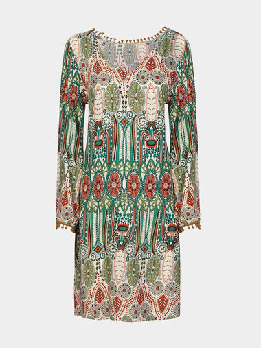 Wholesale Round Neck 3/4 Length Sleeve Printed Casual Dresses