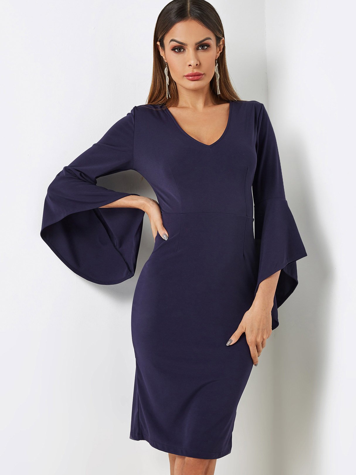 OEM Ladies Navy Midi Dresses