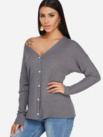 Wholesale Long Sleeve Fashion V-Neck Grey T-Shirts