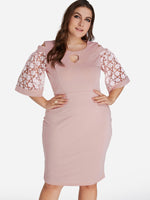 Wholesale Round Neck Plain Cut Out Half Sleeve Pink Plus Size Dresses