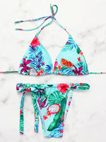 Wholesale V-Neck Floral Print Lace-Up Two Piece Bikinis
