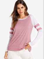Wholesale Round Neck Stripe Long Sleeve Red T-Shirts