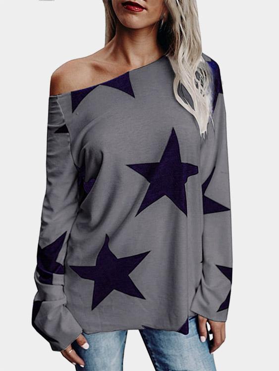 Wholesale One Shoulder Star Long Sleeve T-Shirts
