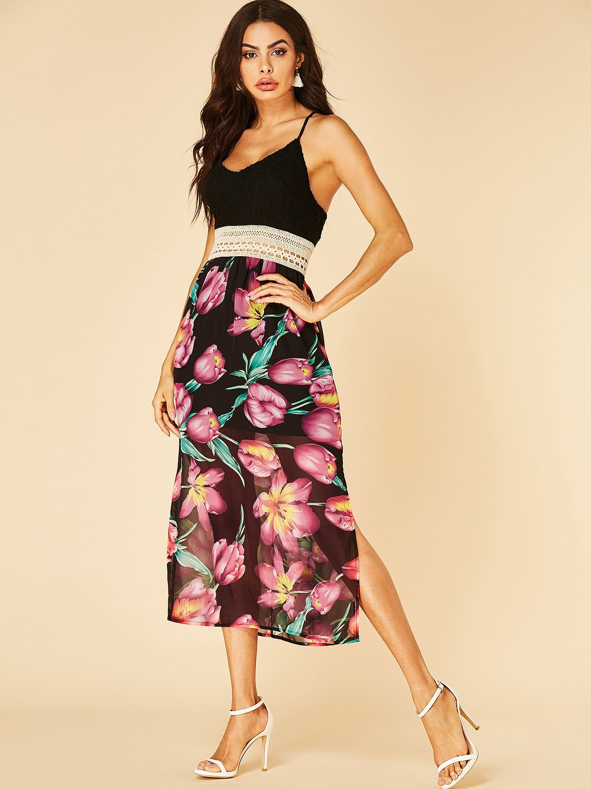 NEW FEELING Womens Black Floral Dresses