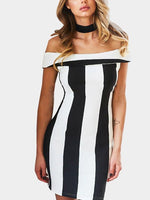 Wholesale Off The Shoulder Stripe Zip Back Mini Dress