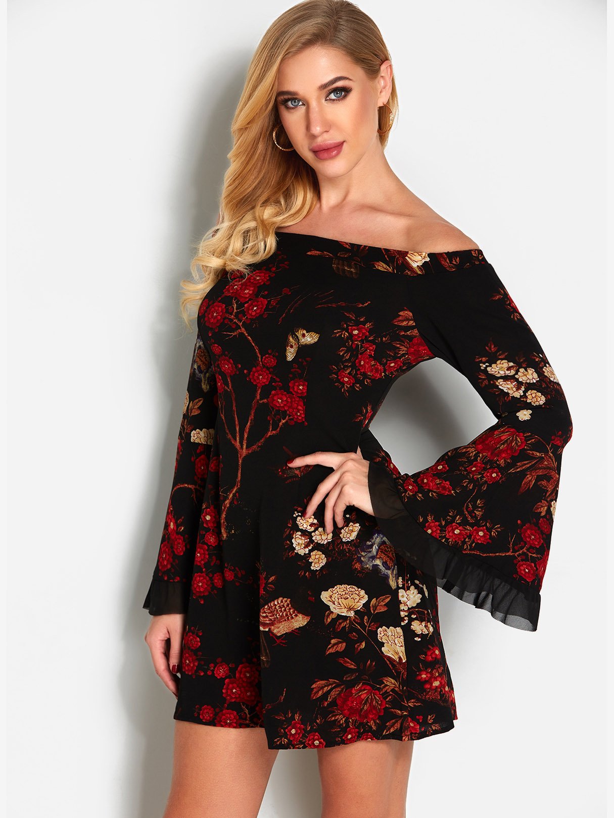 OEM Ladies Black Floral Dresses