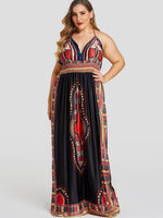 Wholesale V-Neck Embroidered Self-Tie Sleeveless Black Plus Size Dress