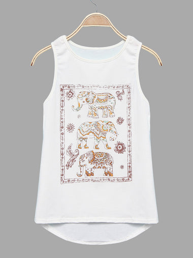 Wholesale Round Neck Printed Sleeveless White Camis