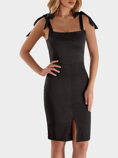 Wholesale Black Square Neck Off The Shoulder Sleeveless Backless Lace-Up Spaghetti Strap Bodycon High-Waisted Sexy Dress