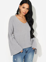 Wholesale V-Neck Plain Long Sleeve Grey T-Shirts