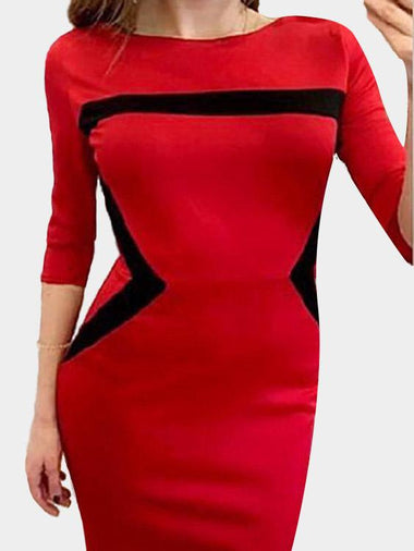 Wholesale Round Neck 3/4 Length Sleeve Bodycon Hem Red Dresses