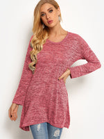 Wholesale Crew Neck Plain Long Sleeve Irregular Hem T-Shirts