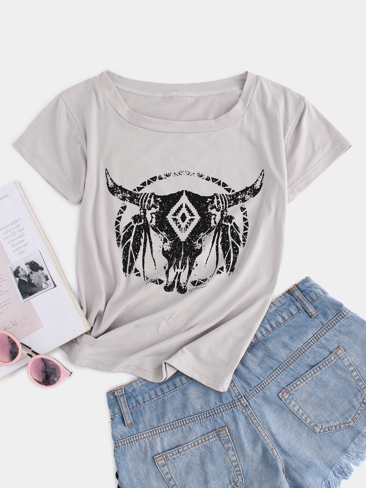 Wholesale Round Neck Printed Short Sleeve Grey T-Shirts